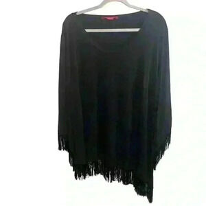Sunny Leigh Top Pullover Women 2X-Poly Black/Fringe Asymmetrical Blouse
